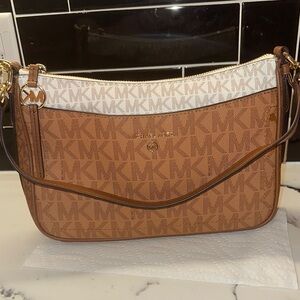 Michael Kors Tan and Cream Logo Shoulder Bag